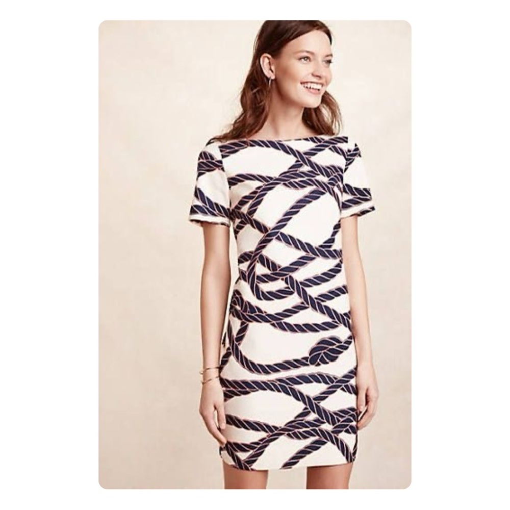 ★ Maeve by Anthropologie Nautical Rope Print with Back Bow Dress - Cream/Blue ★